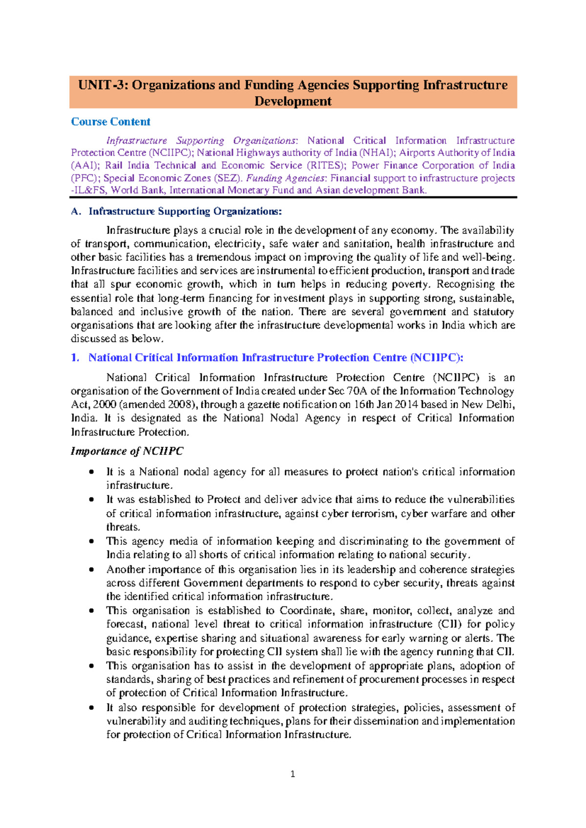 FMID UNIT 3 - Very very imp notes - UNIT-3: Organizations and Funding ...