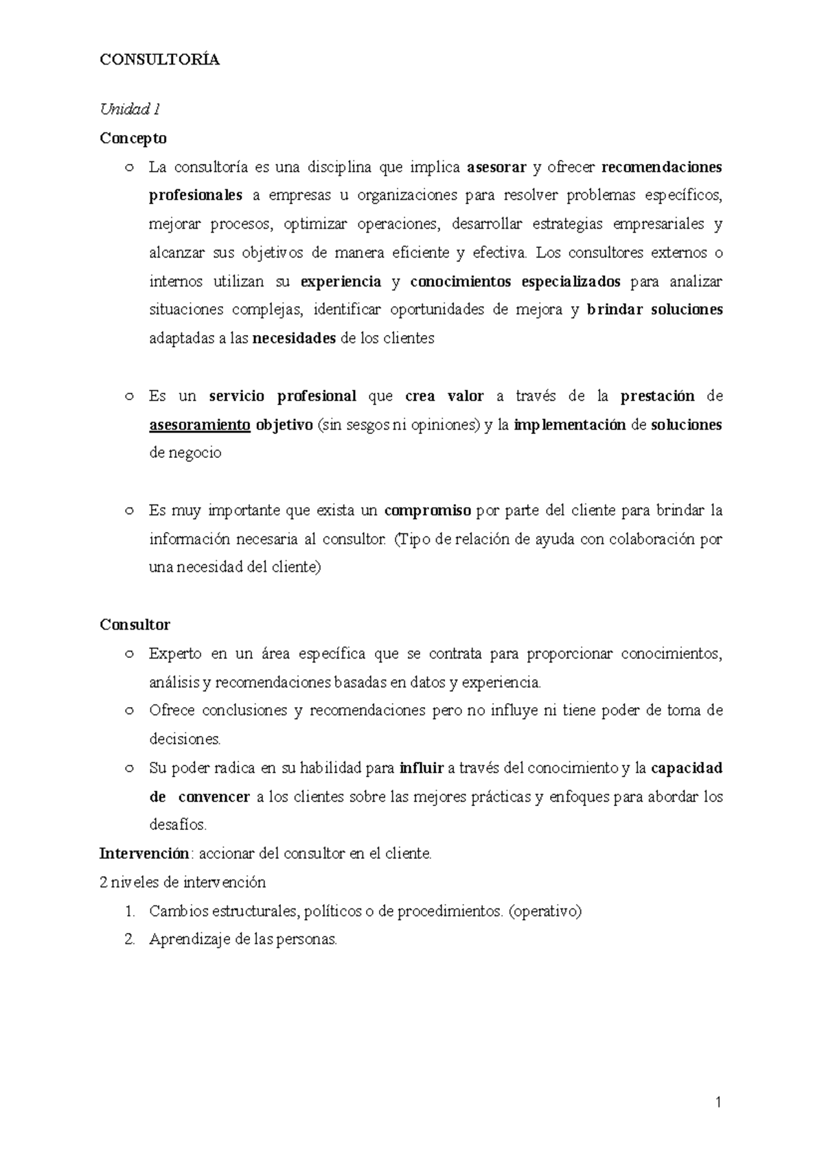 Consultoría Unidad 1: Conceptos Clave y Estrategias para el Éxito - Studocu