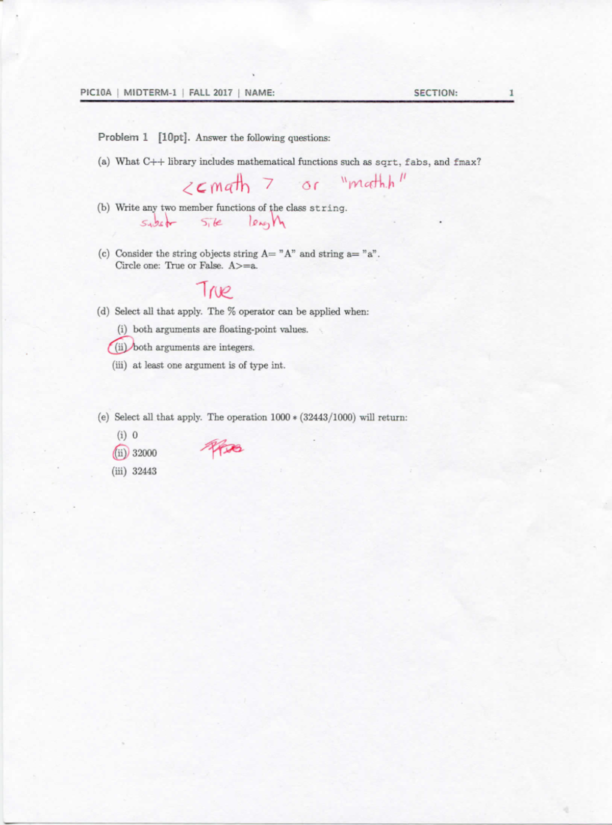 PIC 10A Midterm 1 Solutions: Complete Answer Guide - Studocu