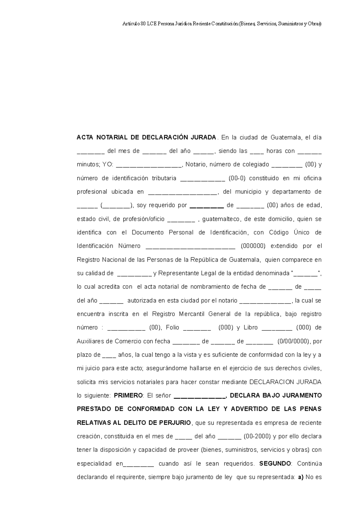 Acta Notarial de Declaración Jurada - No Deudor Moroso del Estado - Studocu