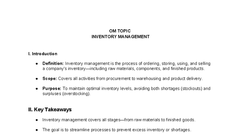 OM Inventory Management Overview and Key Methods - Studocu