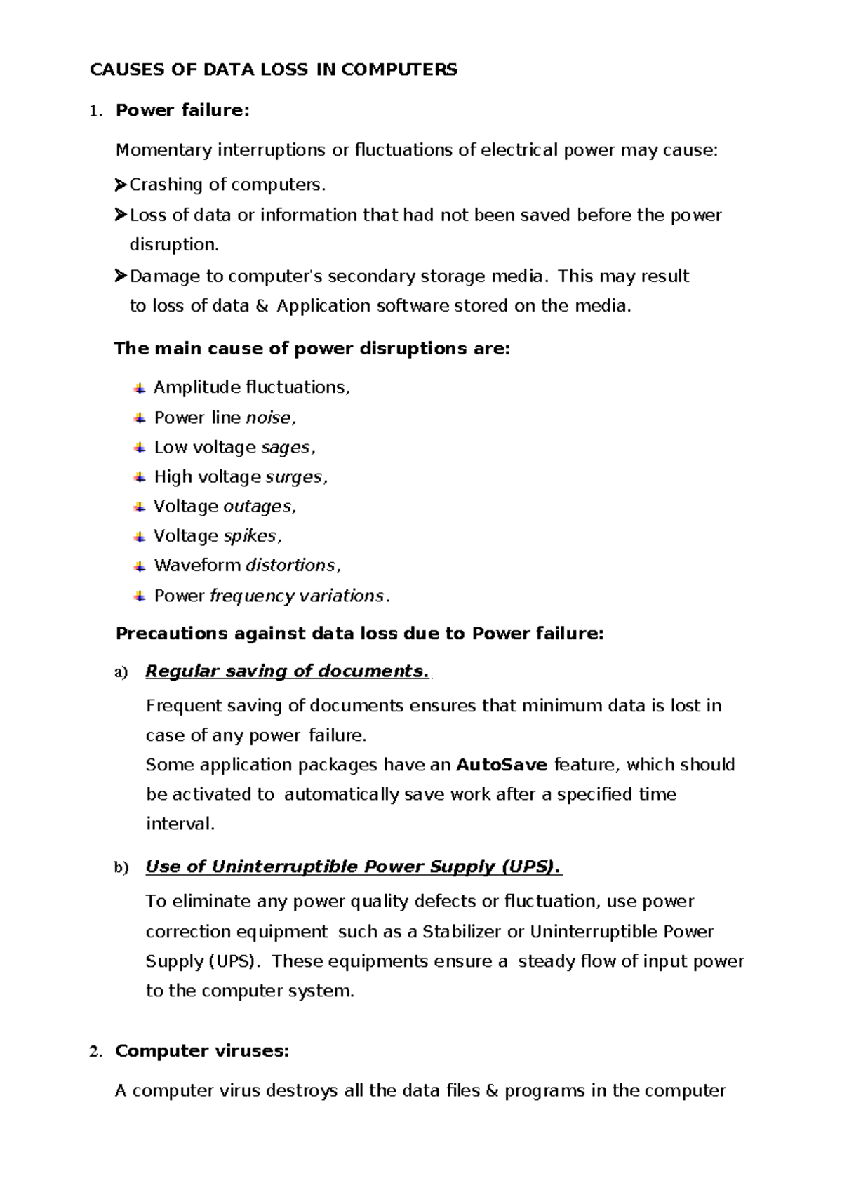Causes Of Data Loss In A Computer System