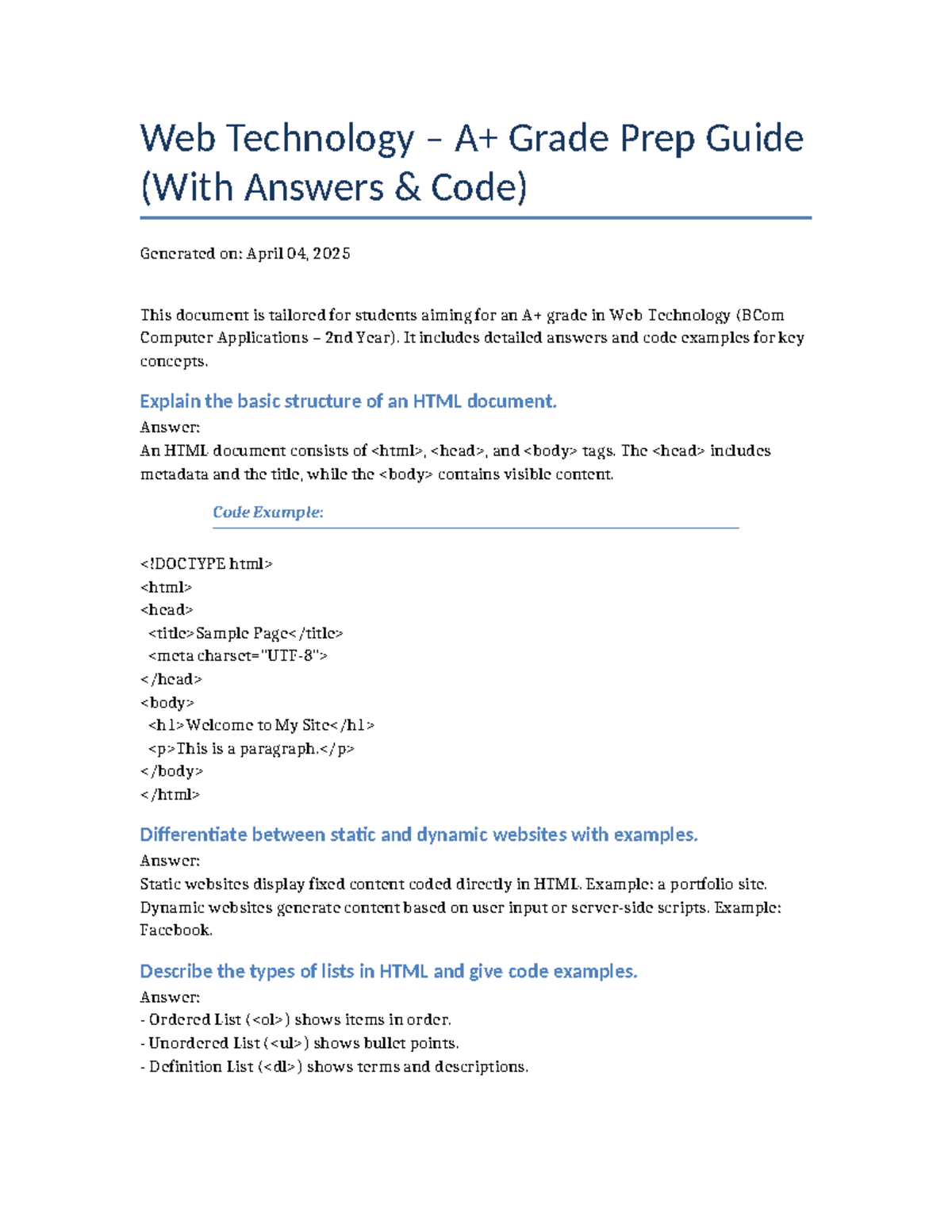 Web Technology APlus Prep Guide - Web Technology – A+ Grade Prep Guide ...
