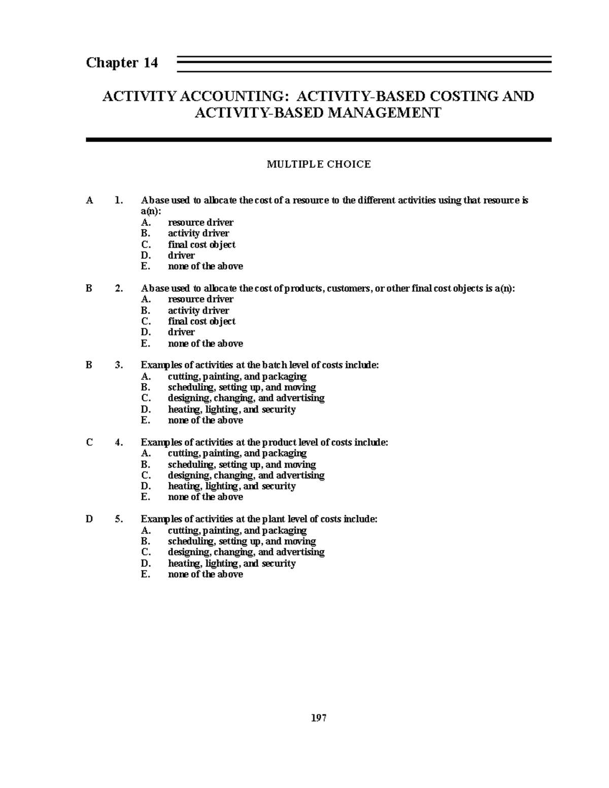 14 Activity-Based Management: Multiple Choice Questions and Solutions ...