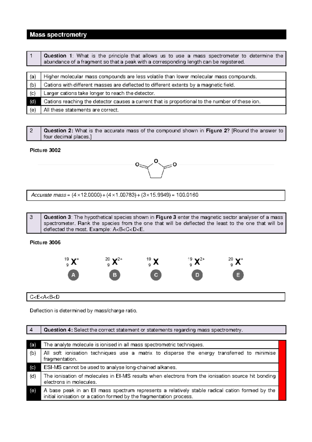 Mass Spectrometry Test 3 with Memo - MS Course Notes - Studocu