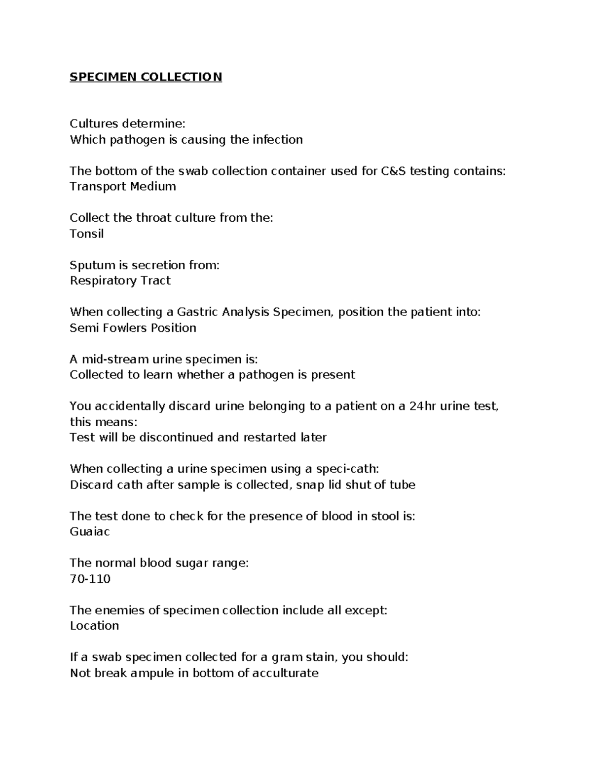 Specimen Collection Guide for Clinical Testing and Analysis - Studocu