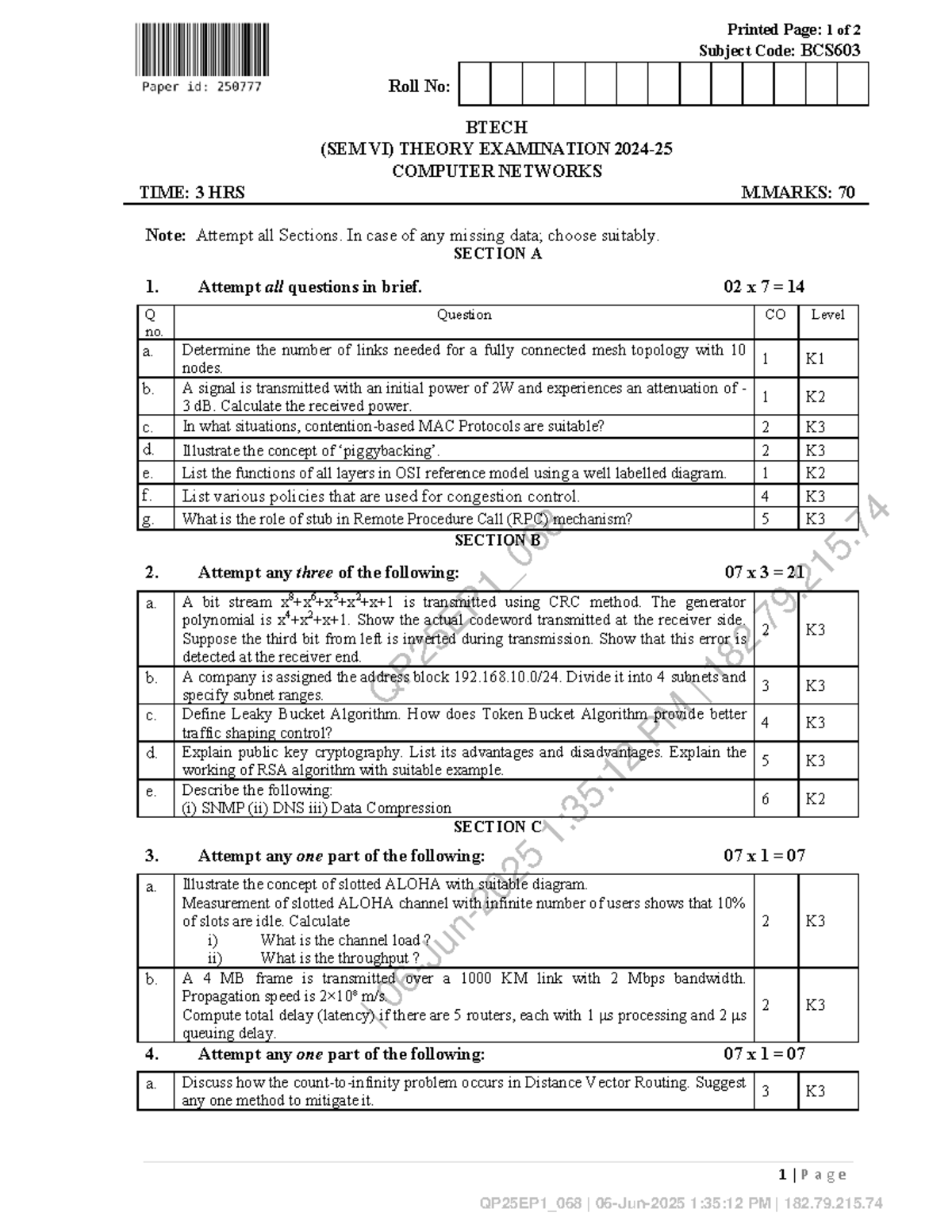 BCS603 - Computer Networks Theory Exam Notes (B.Tech Sem VI) - Studocu