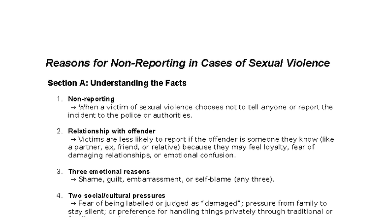 Answer ideas -reasons for not reporting - Reasons for Non-Reporting in ...