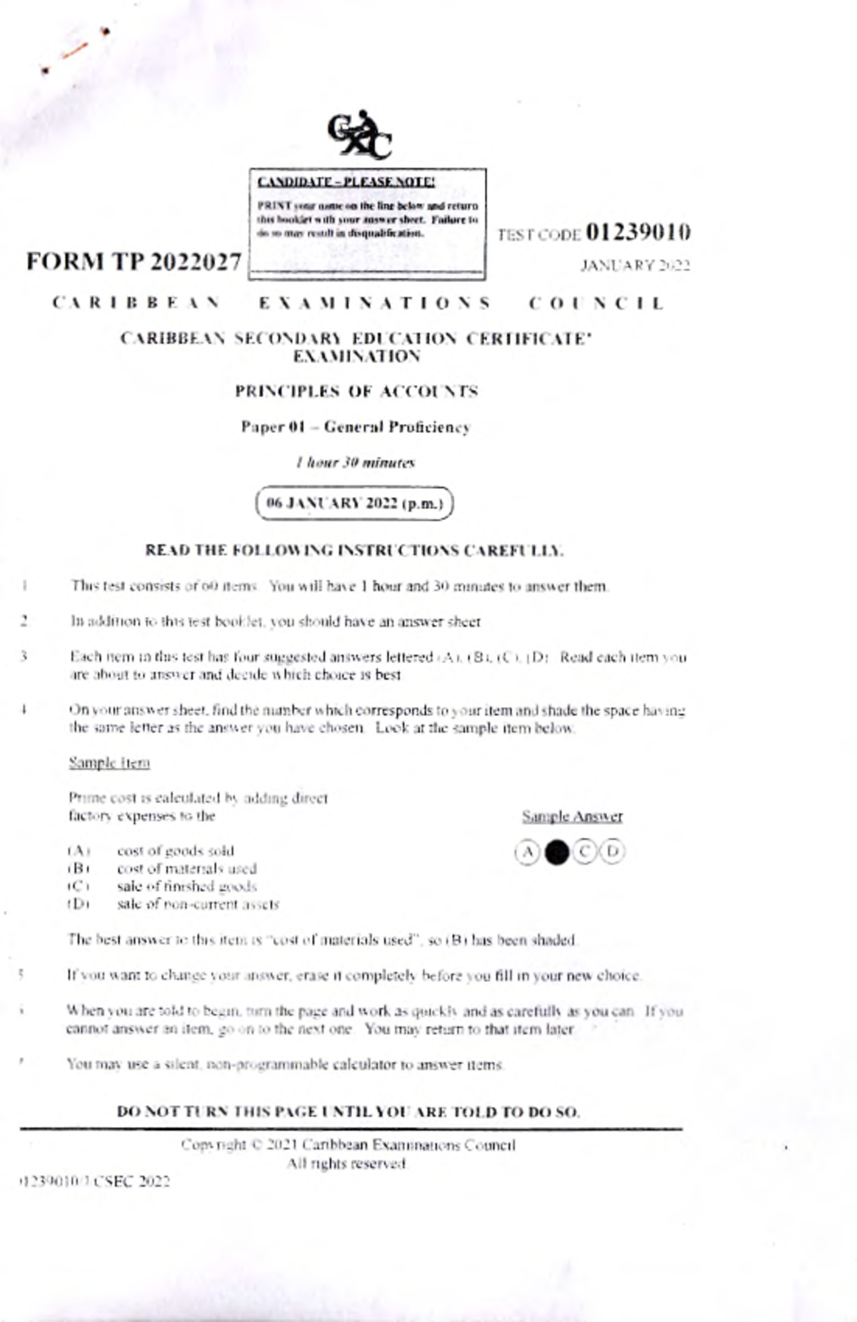 CSEC 01239010 POA January 2022 Paper 01 Exam Review - Studocu