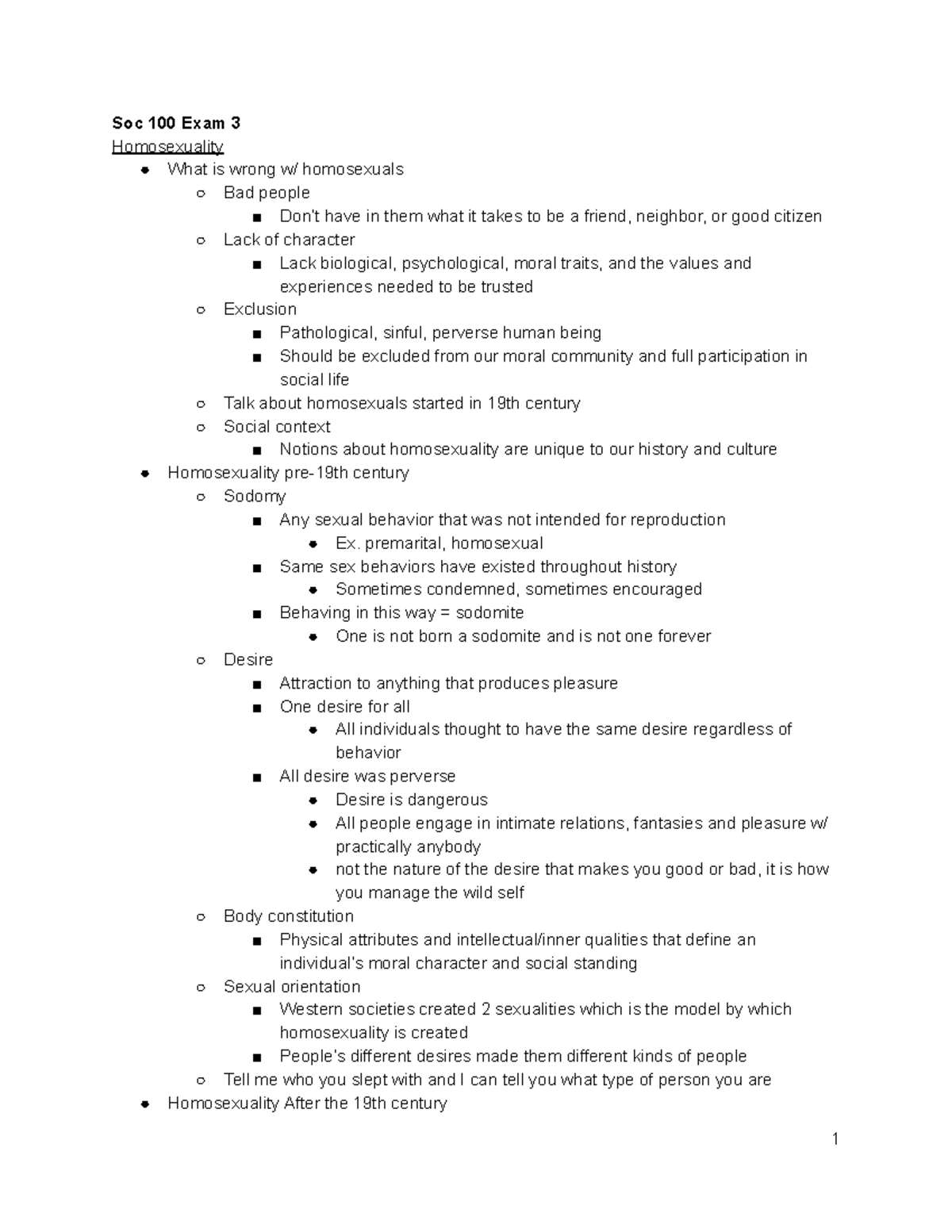Soc 100 Exam 3 - Comprehensive Study Guide on Homosexuality and ...