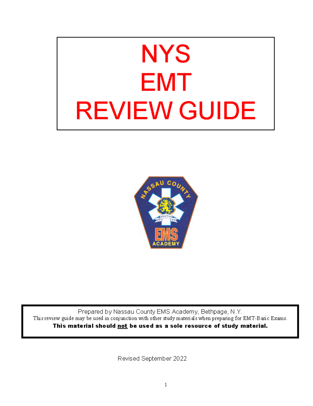 NYS EMT-Basic Review Guide - September 2022 Edition - Studocu
