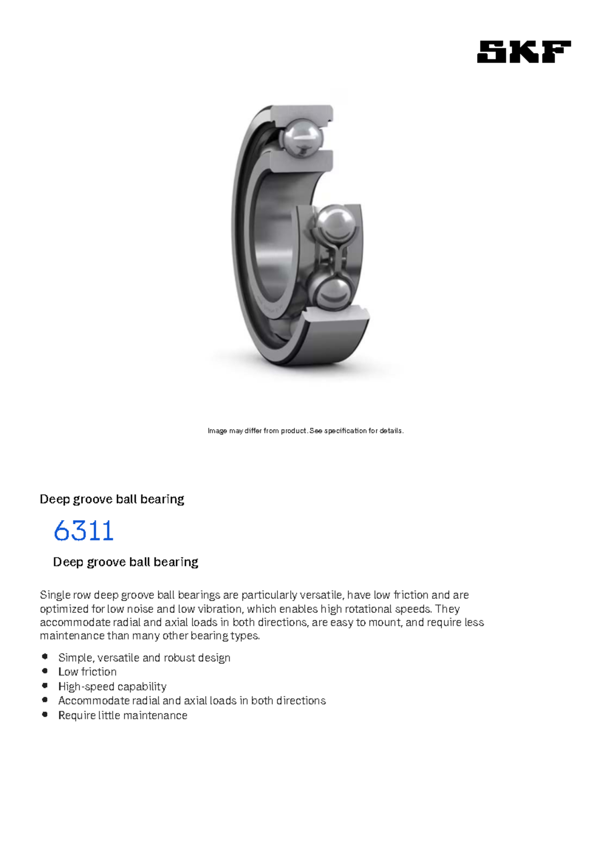6311 - Deep Groove Ball Bearings Overview and Specifications - Studocu