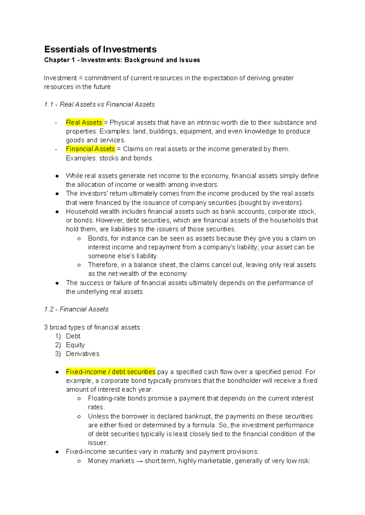 Essentials of Investments: Chapter 1 - Overview of Financial Assets and ...