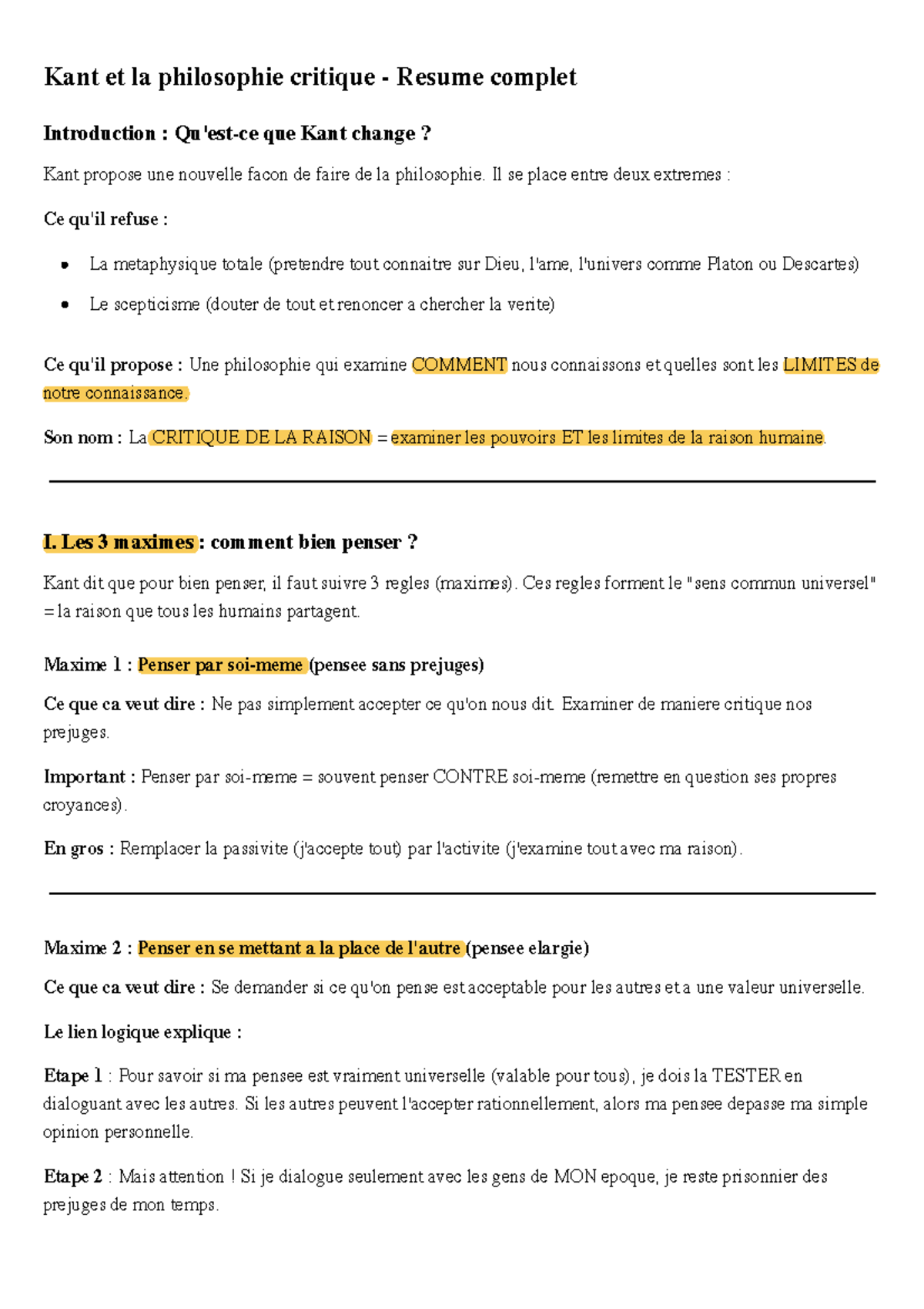 Kant et la Critique de la Raison : Résumé Complet de la Philosophie ...
