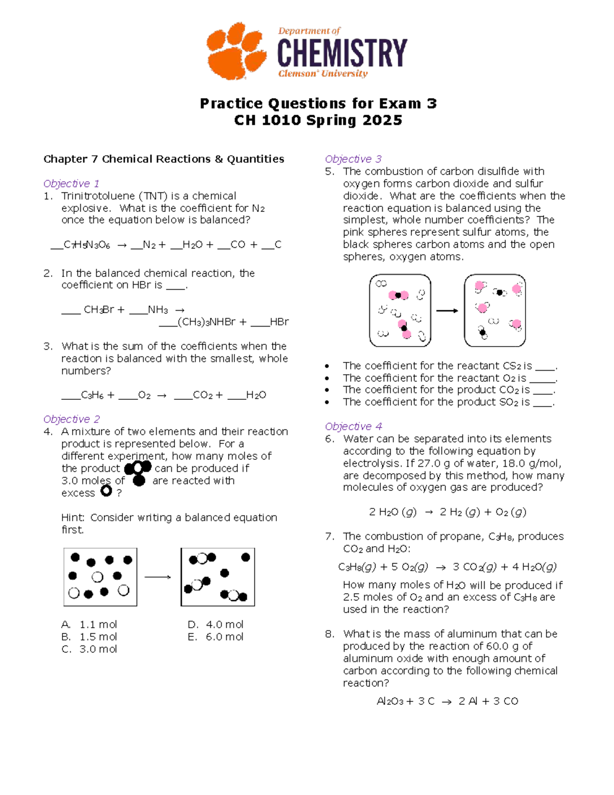 Practice Questions for CH 1010 Exam 3 - Spring 2025 Version 2-1 - Studocu