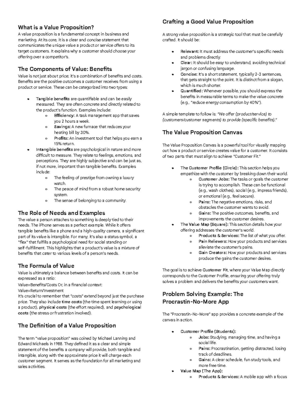 Review of The Value Proposition (BUS 101) - Studocu