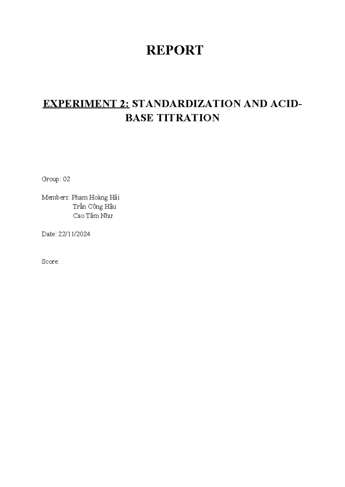 Ana Chem Lab 2 - Standardization & Titration Report - Studocu