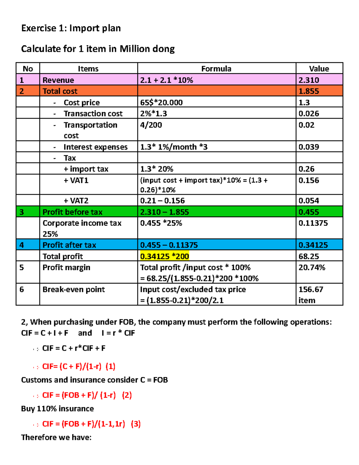 Exercise 1 & 2: Import & Export Plans Calculation (PAKD) - Studocu