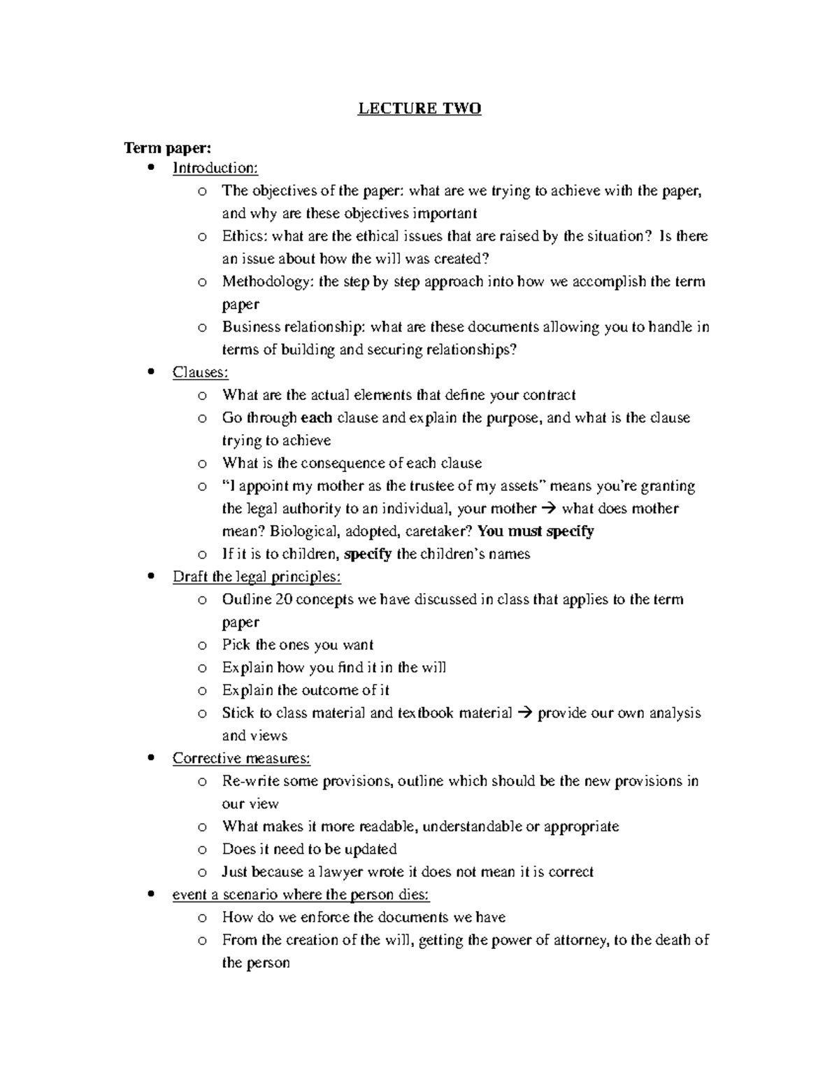 Final notes exam Final notes - LECTURE TWO Term paper: Introduction: o ...
