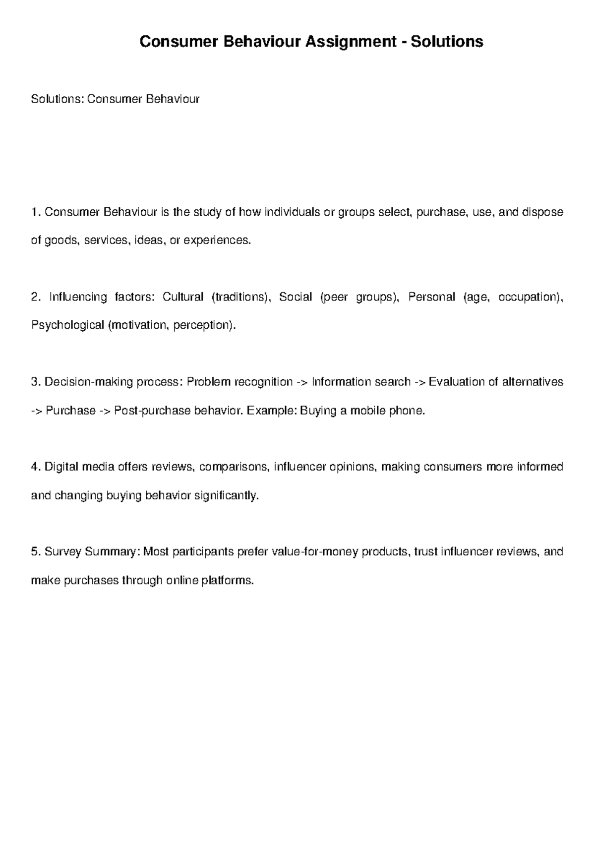 Consumer Behaviour Solutions - Consumer Behaviour Assignment ...