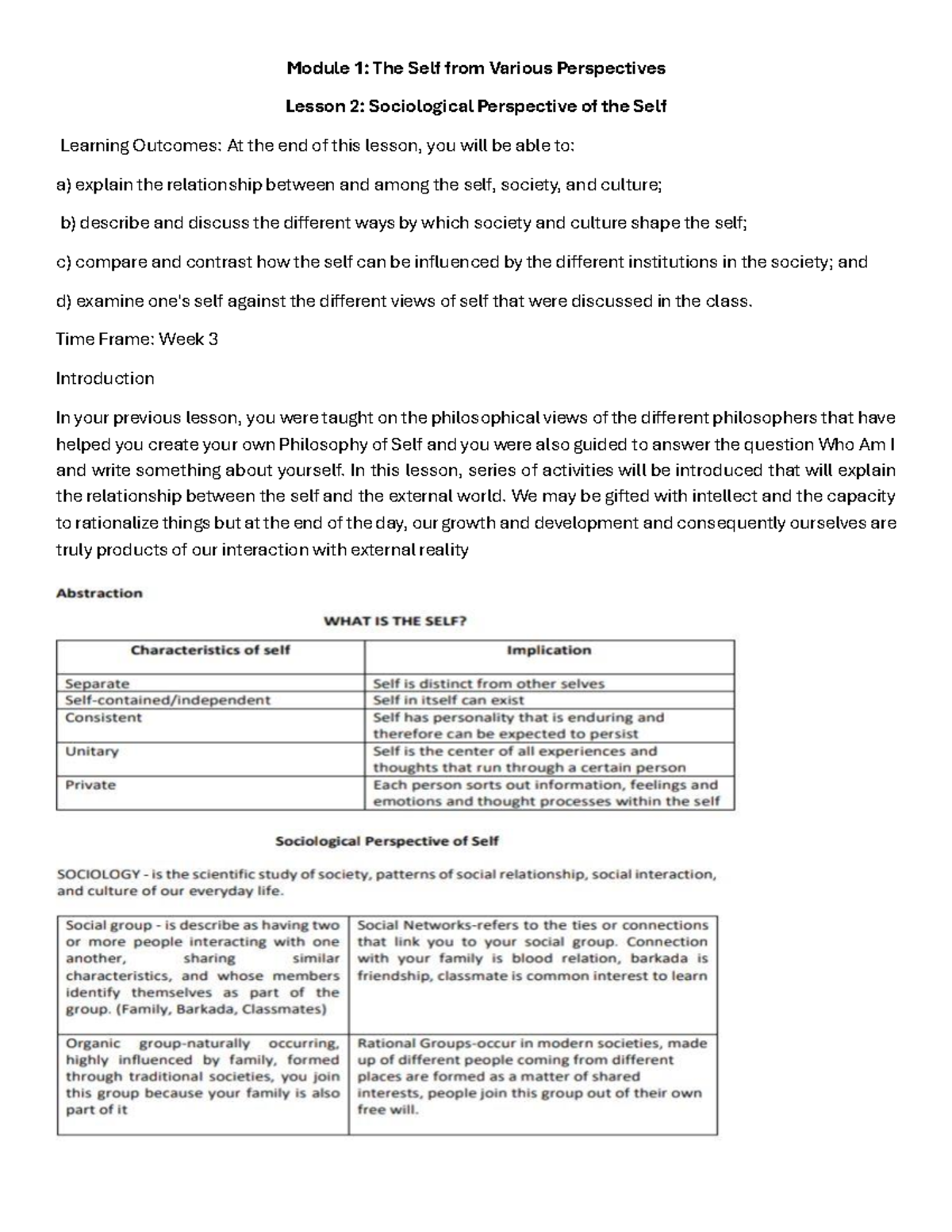 Jonah UTS - Module 1: The Self from Multiple Perspectives Overview ...