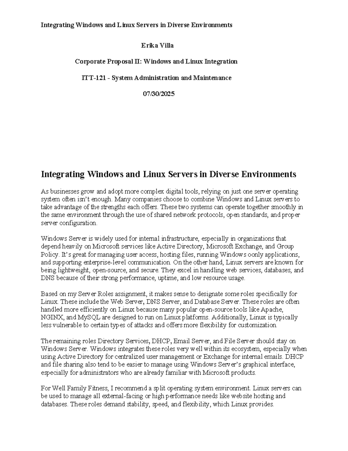 Integrating Windows & Linux Servers: A Corporate Proposal II - Studocu
