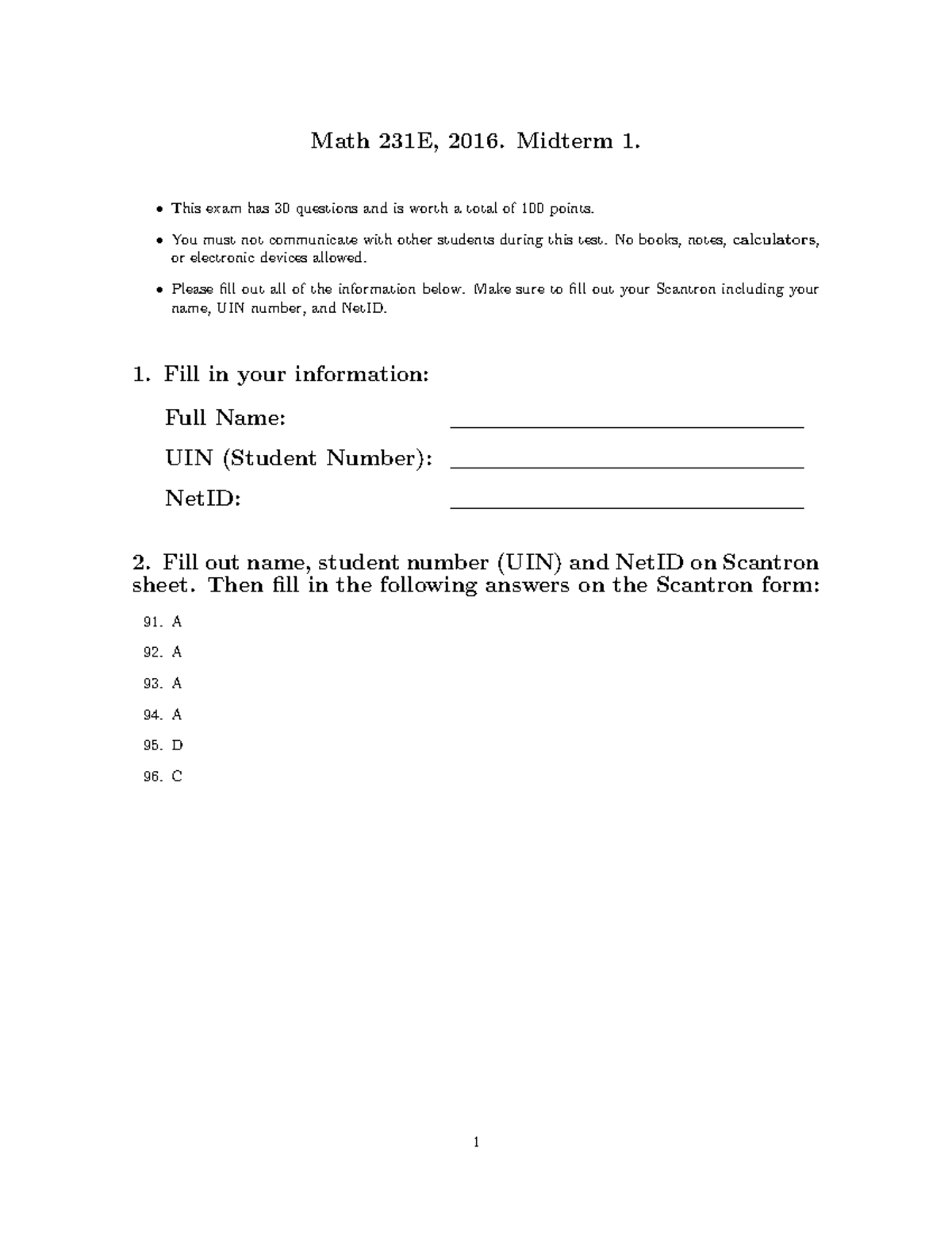 Math 231E Midterm 1 Solutions - 2016 Exam Answers - Studocu