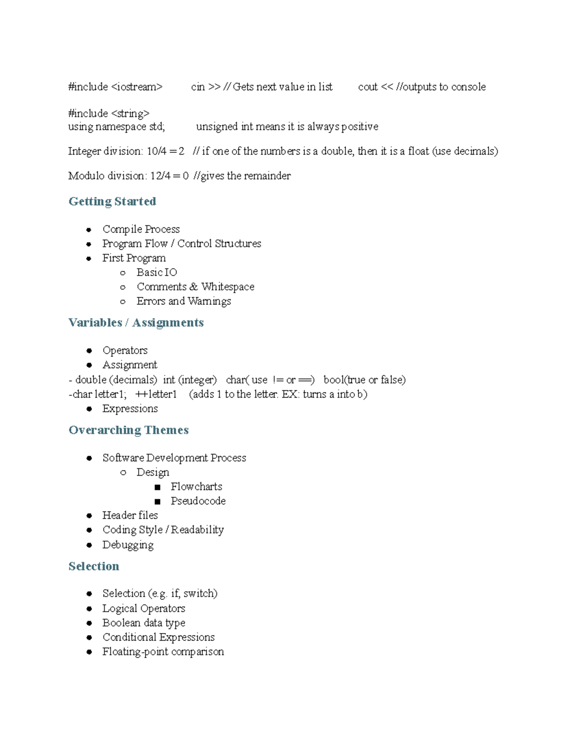 CSCE 120 Cheat Sheets: Essential C++ Programming Concepts - Studocu