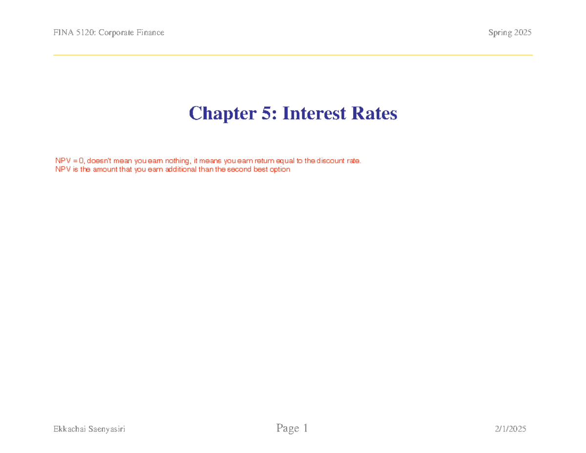 FINA 5120: Corporate Finance Spring 2025 Chapter 5 - Interest Rates ...