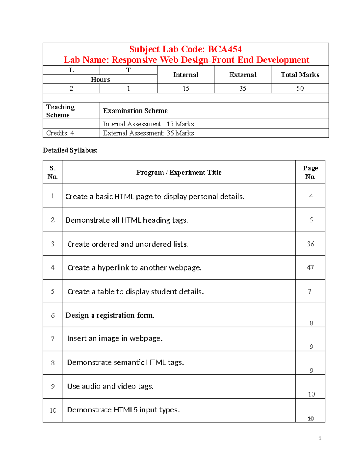 Lab Manual BCA454: Responsive Web Design & Front-End Development - Studocu