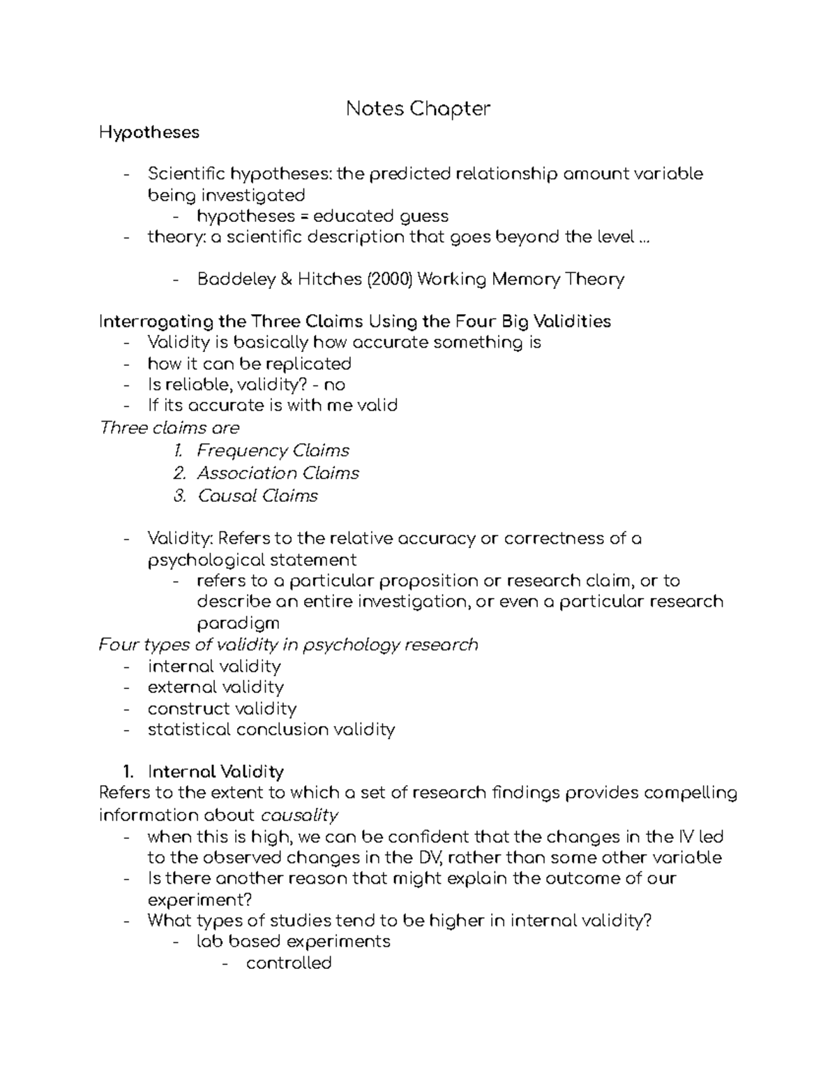 Research Methods Ch. 4, 10, 11: Hypotheses & Validity in Psychology ...