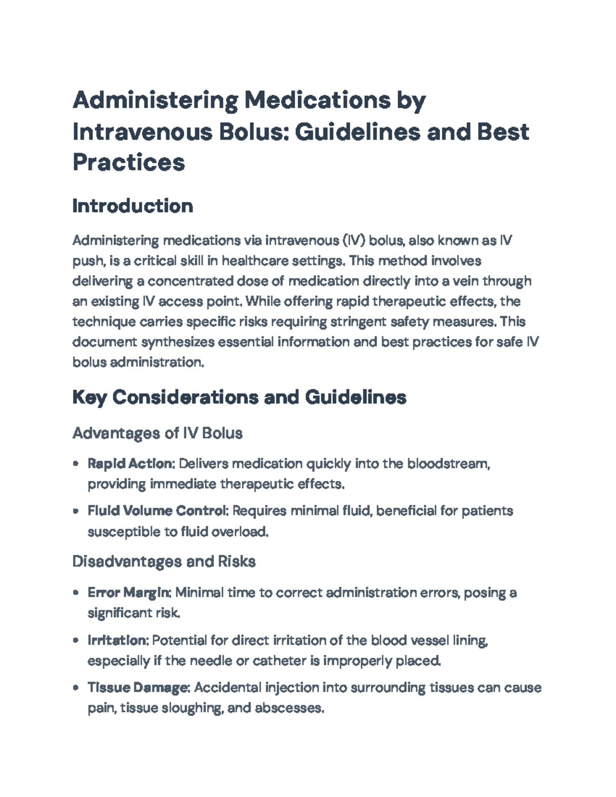 Administering Medications via IV Bolus: Guidelines and Best Practices ...