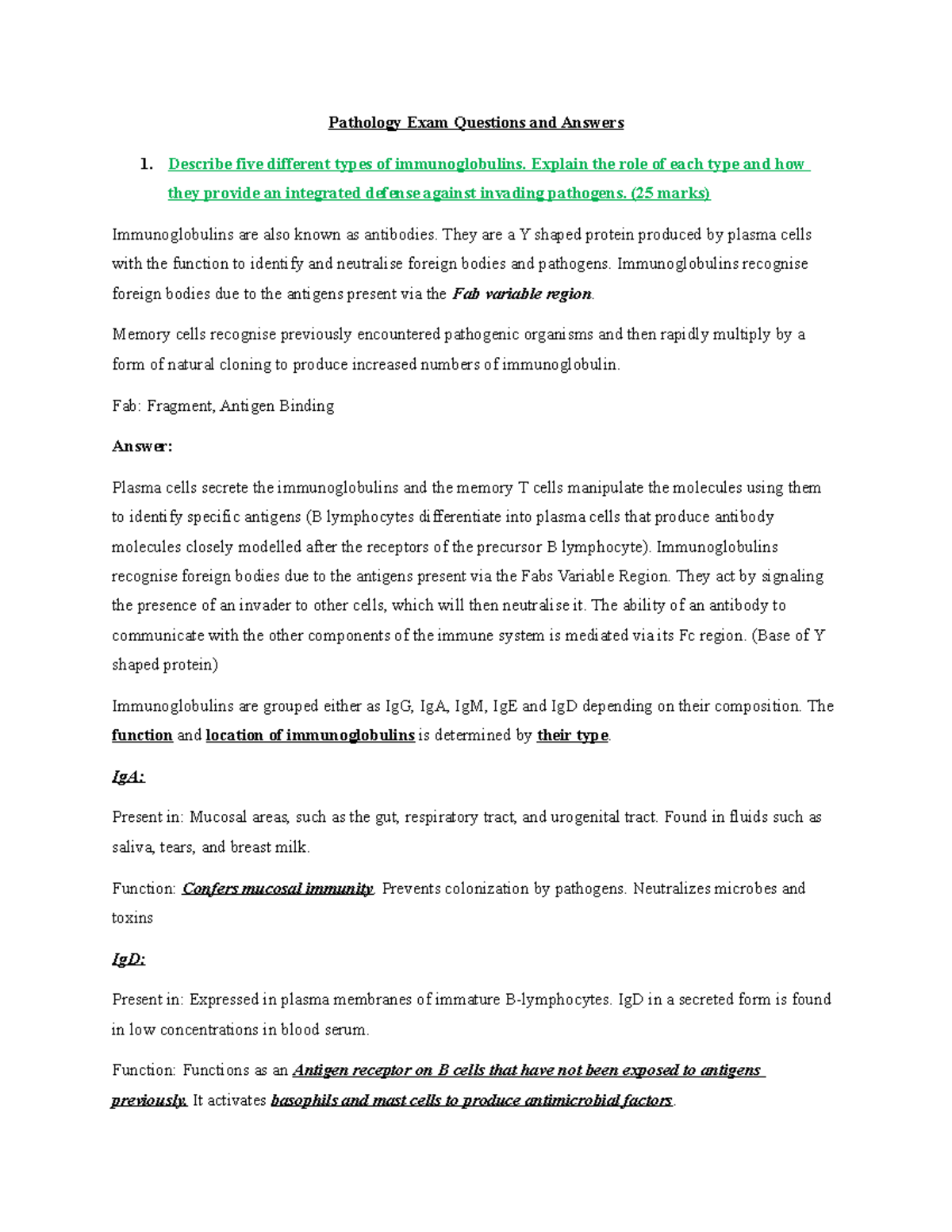 Pathology Exam Questions and Answers - Pathology Exam Questions and ...