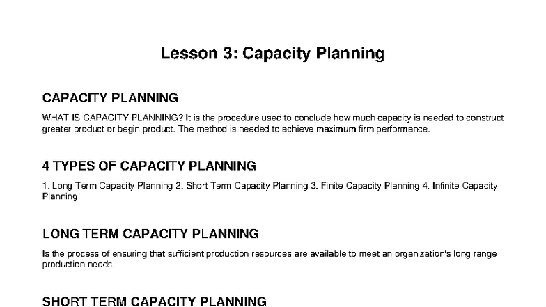 Lesson 3: Capacity Planning Overview and Techniques - Studocu