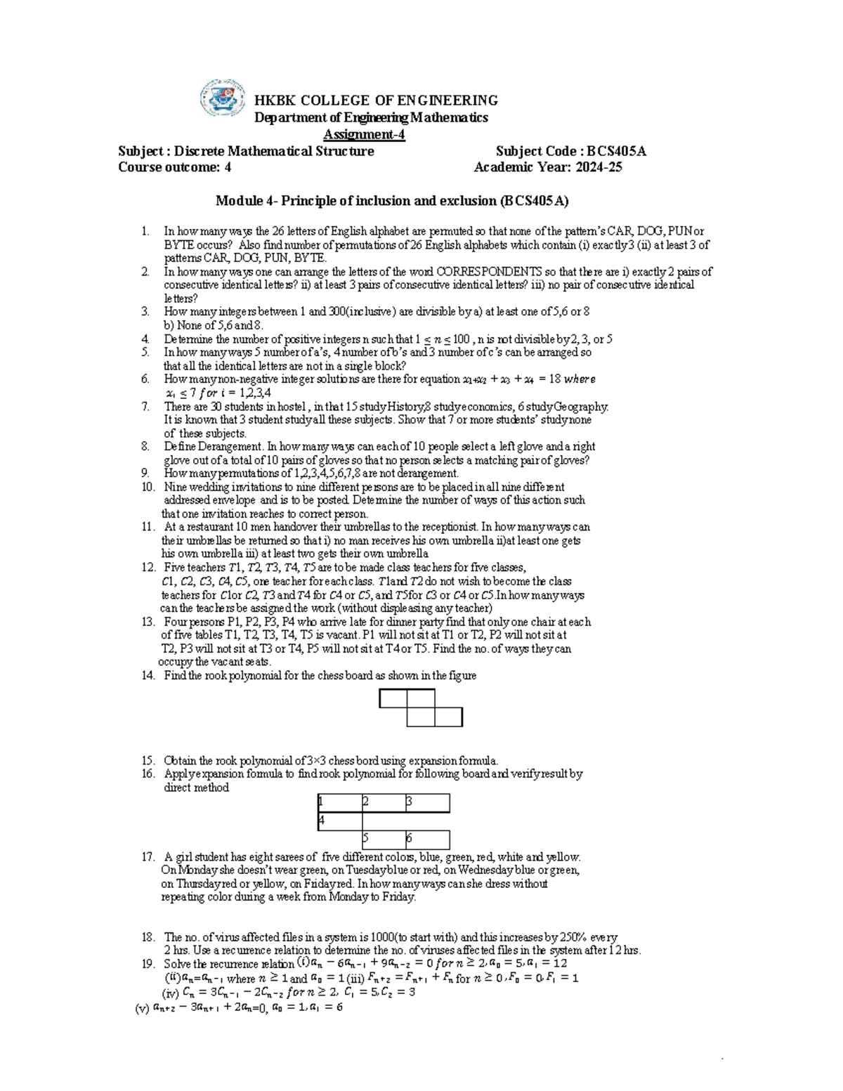 BCS405A Discrete Mathematical Structures Assignment 4 Solutions - Studocu