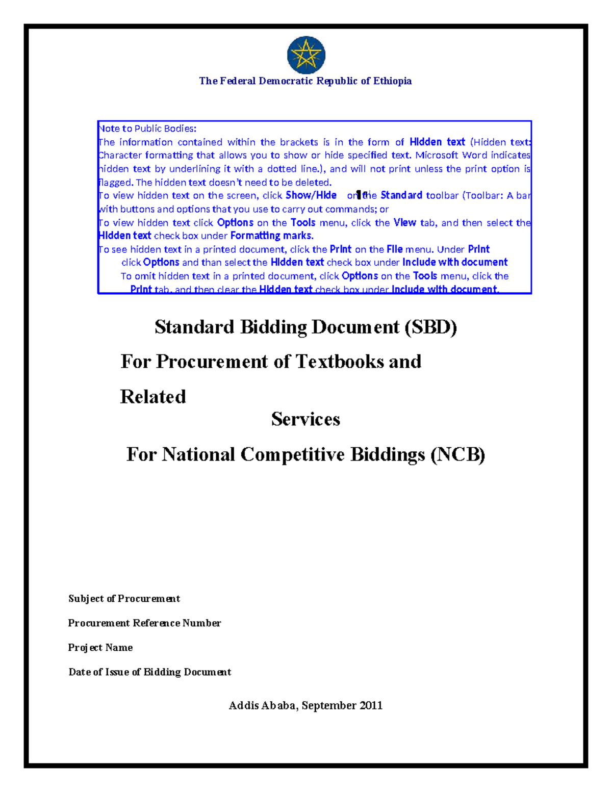 Standard Bidding Document (SBD) for Textbooks & Related Services (NCB ...