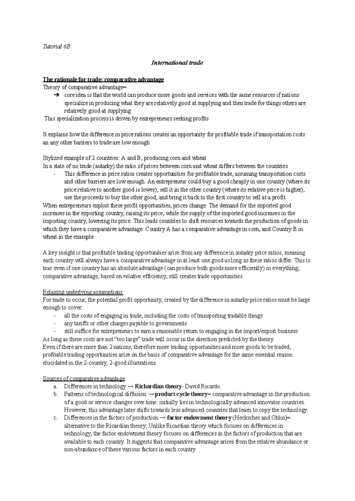 Tutorial 6B: Comparative Advantage and the Rationale for International ...