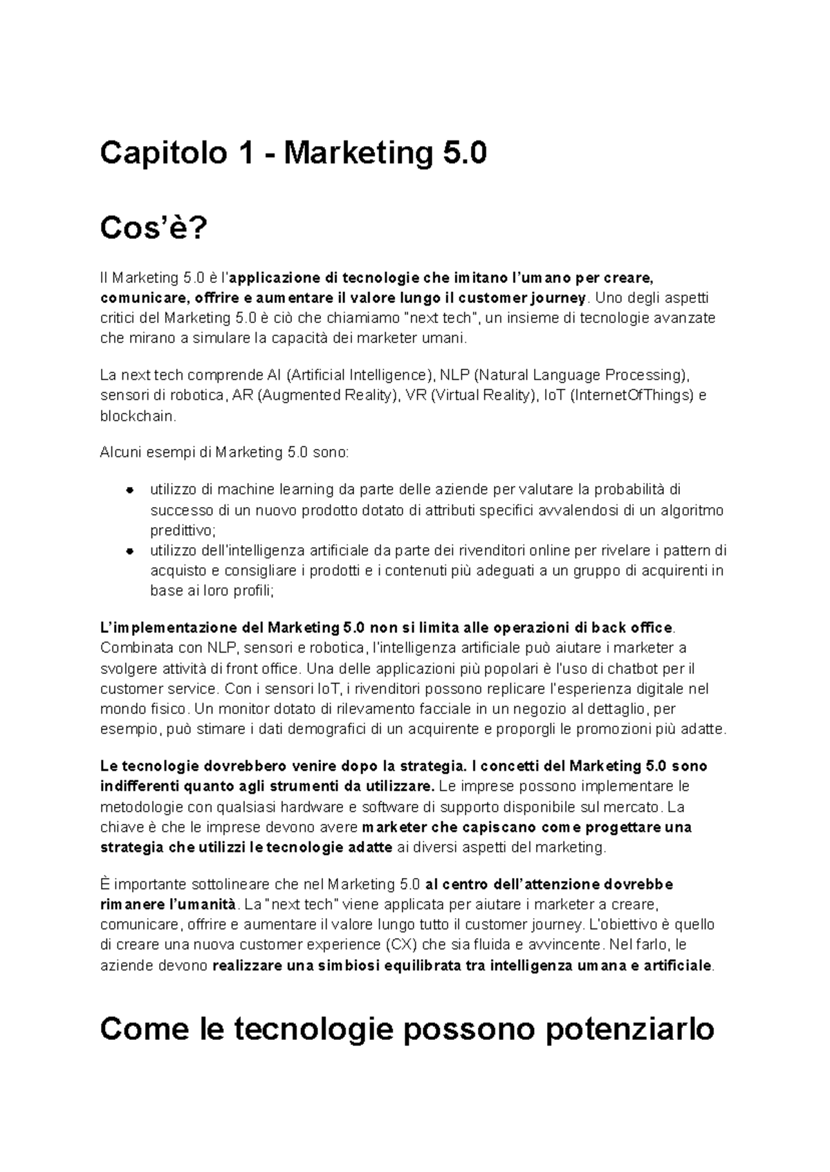 Appunti di Marketing 5.0: Innovazioni e Strategie per la CX - Document Preview