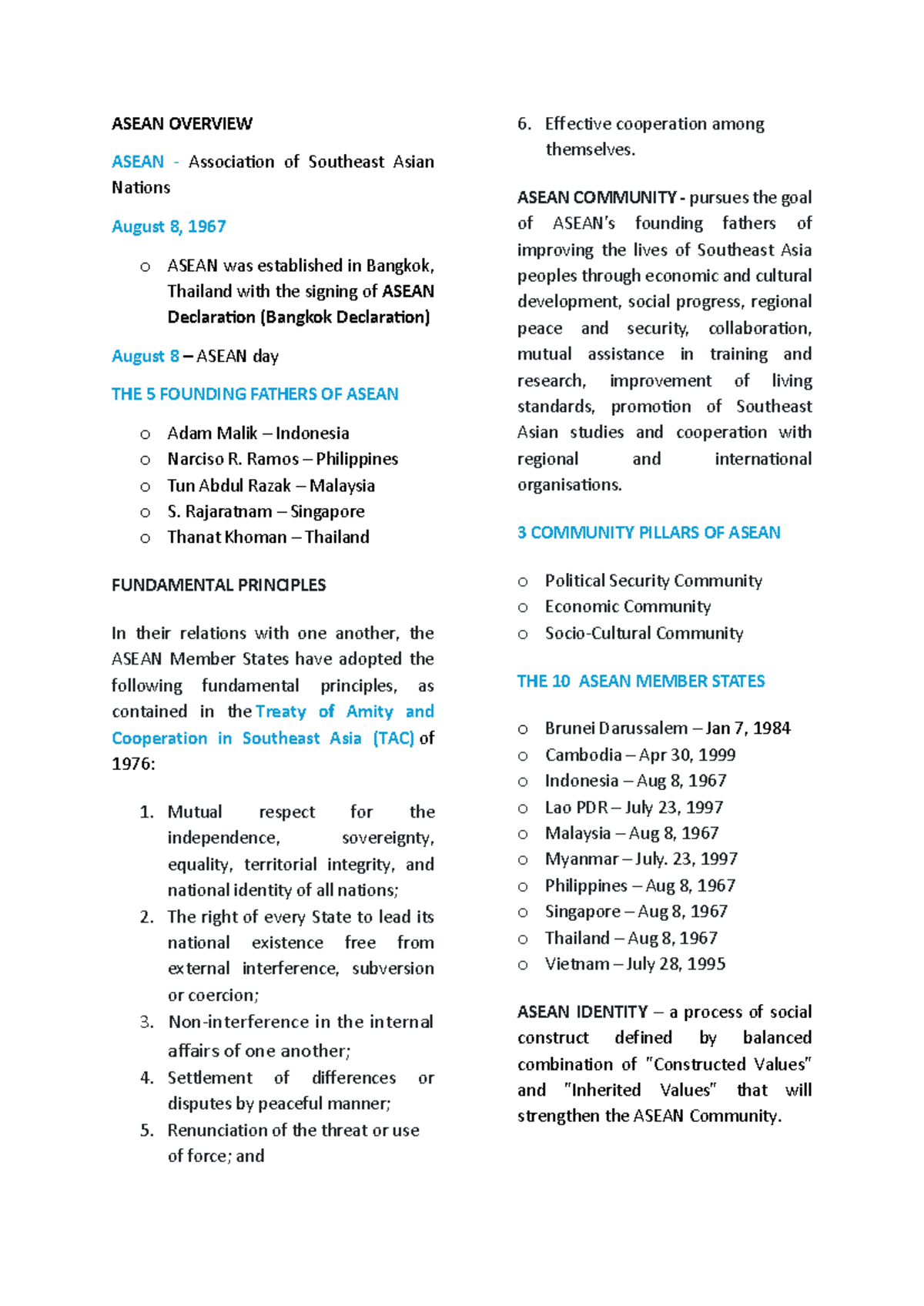 Asean-prelim-copy - Summary Tourism Management - ASEAN OVERVIEW ASEAN ...