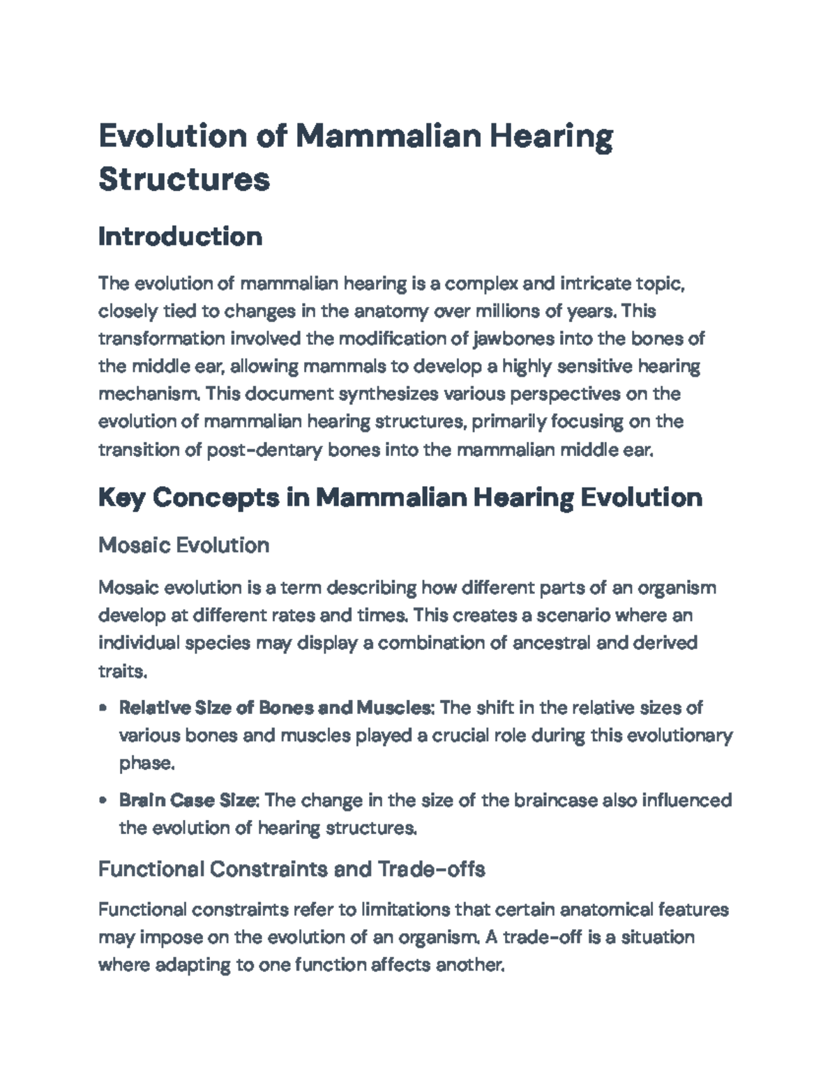 Evolution of Mammalian Hearing Structures: A Detailed Analysis ...