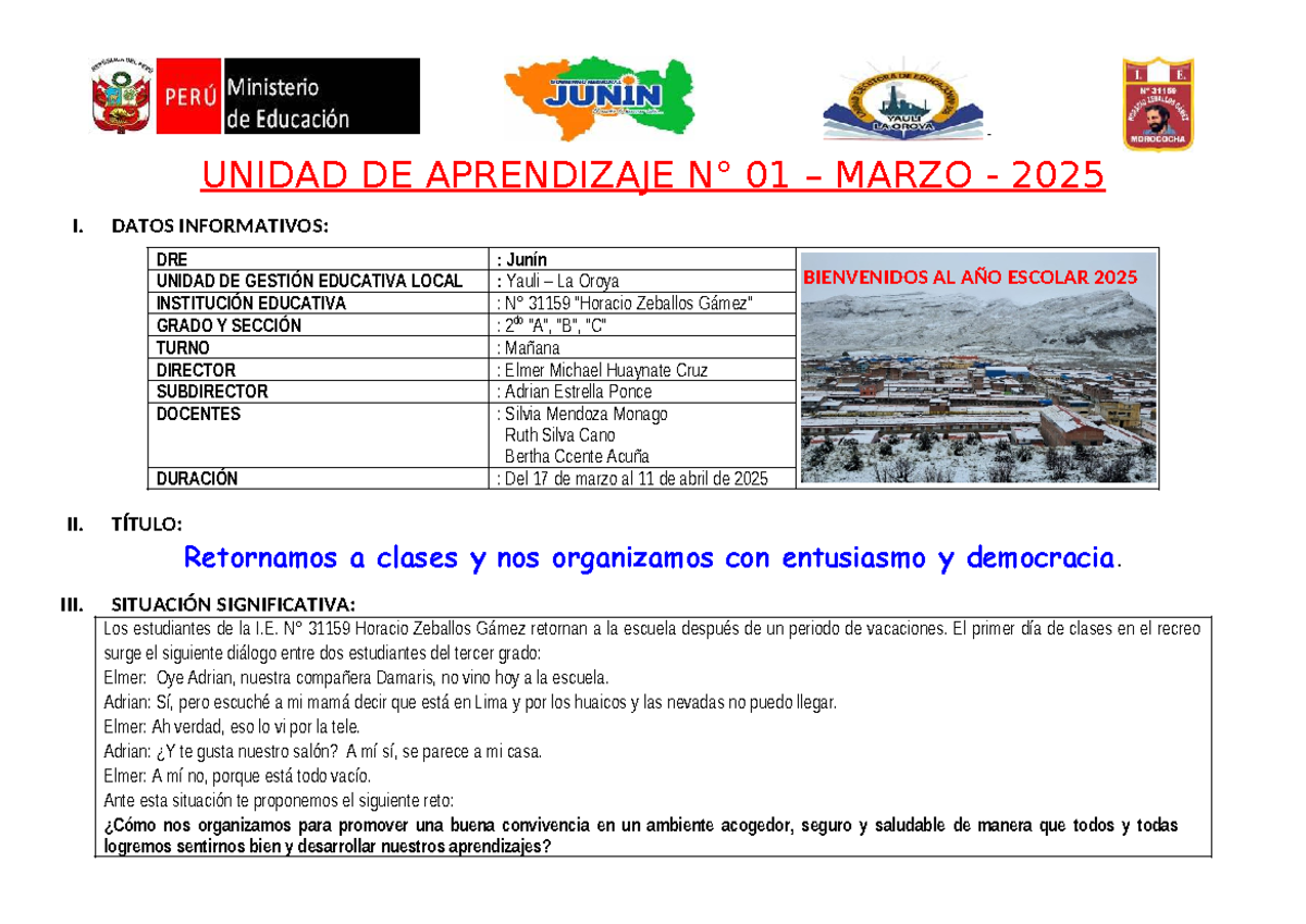 2do-Unidad de aprendizaje 1 - UNIDAD DE APRENDIZAJE N° 01 – MARZO ...