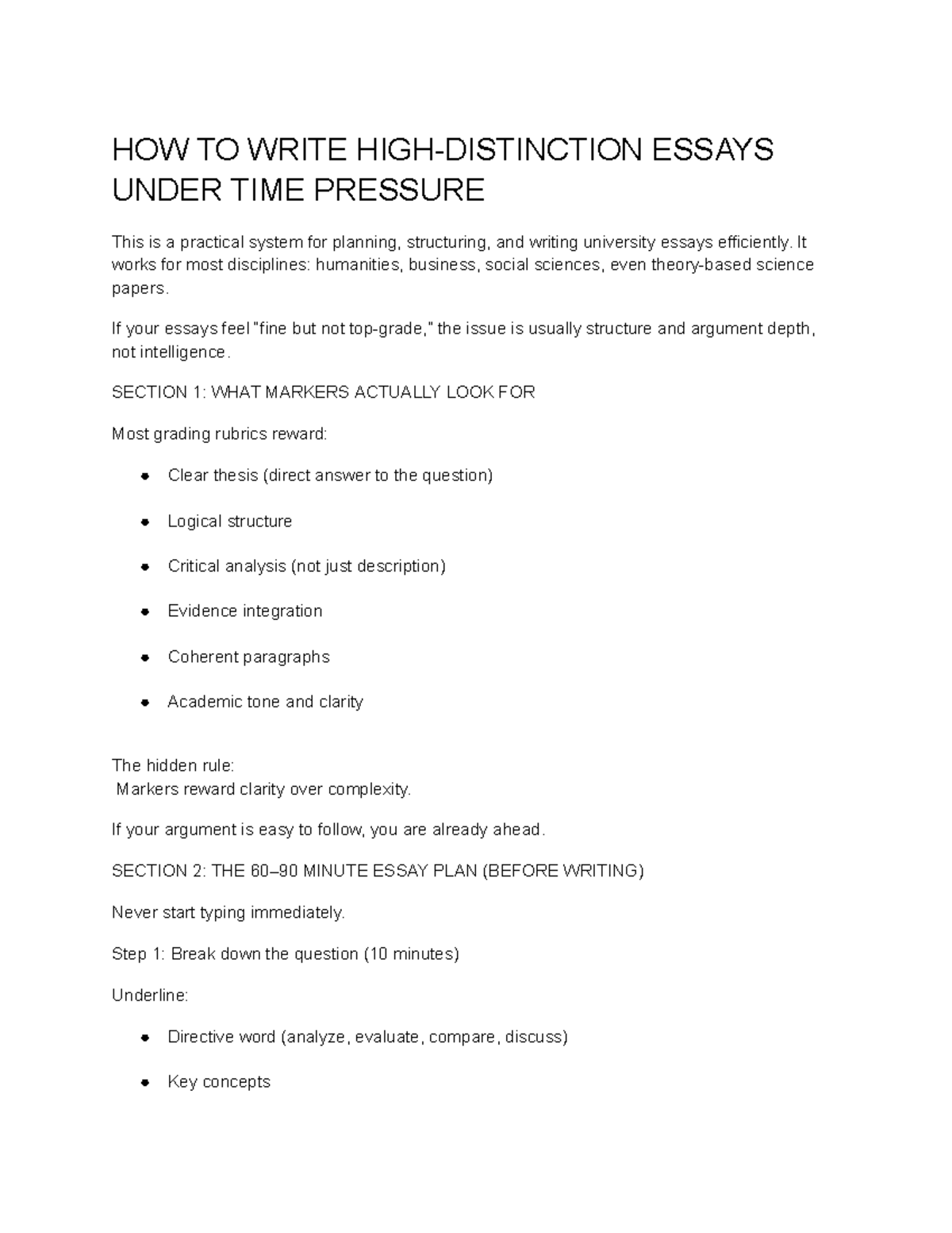 HOW TO Write High-Distinction Essays Under Time Pressure - Studocu