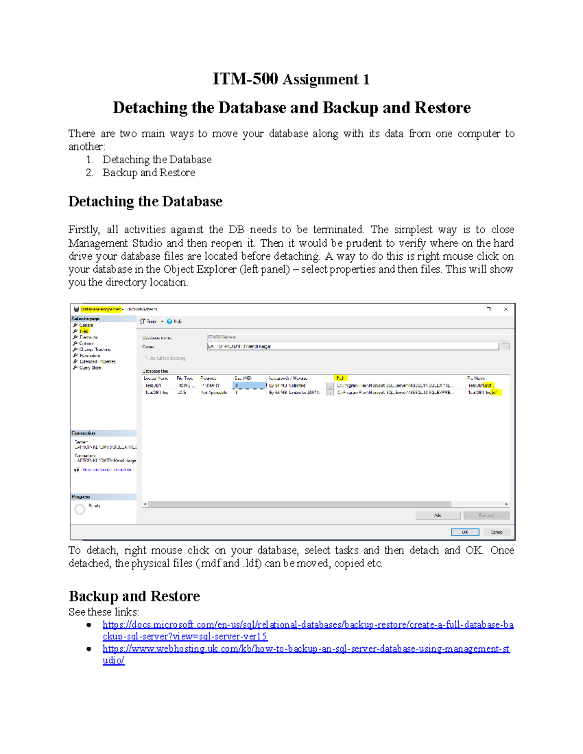 Detaching the Database and Backup and Restore - Detaching the Database ...