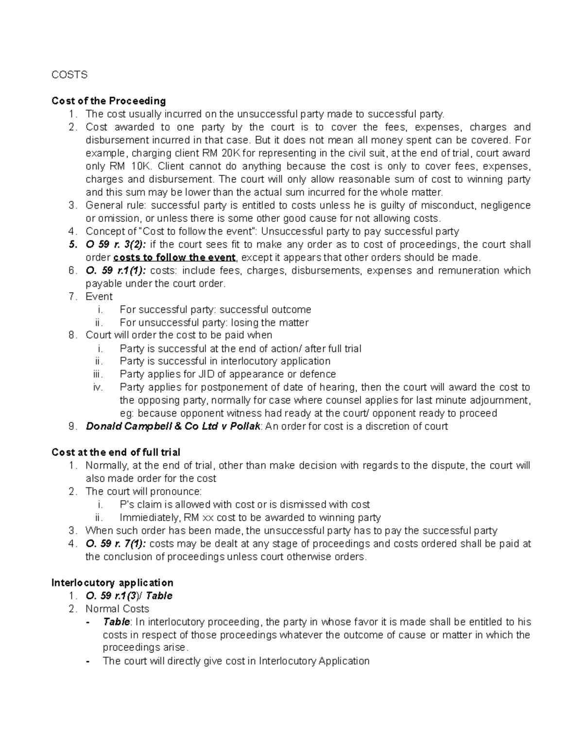 Costs in Civil Procedure II: Understanding Court Orders and Taxation ...