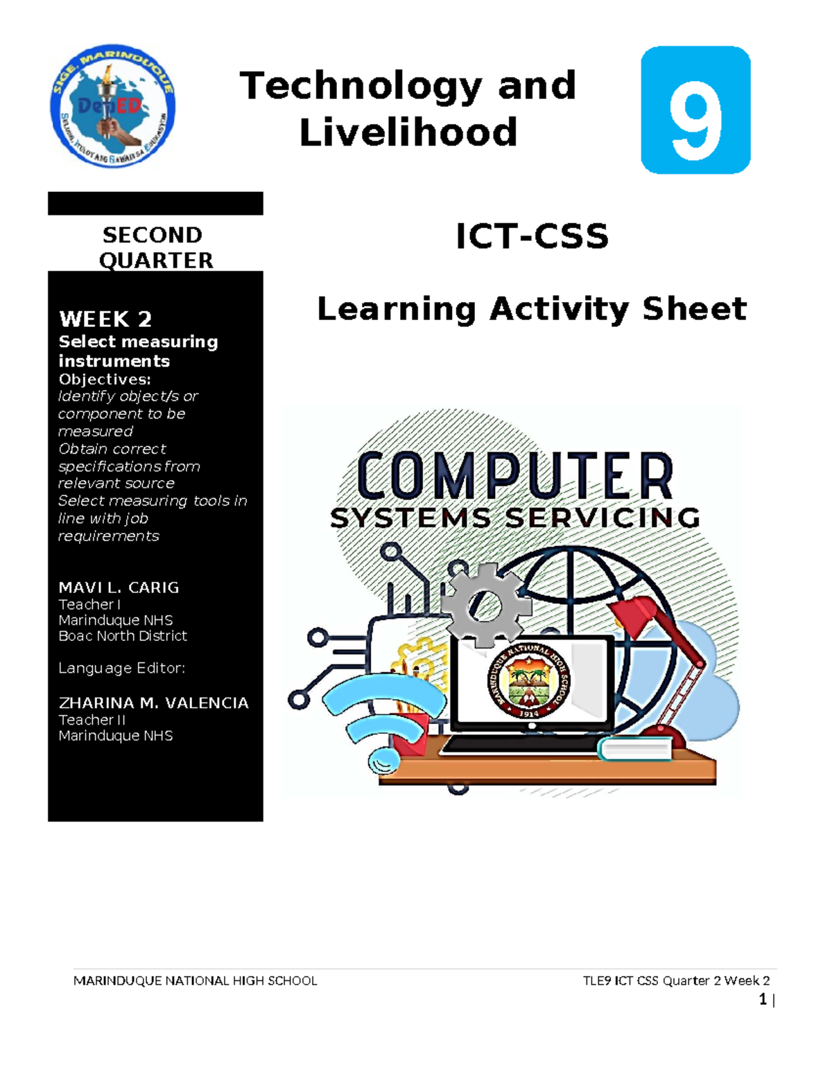 TLE9 ICT CSS Quarter 2 Week 2 Learning Activity on Measuring ...