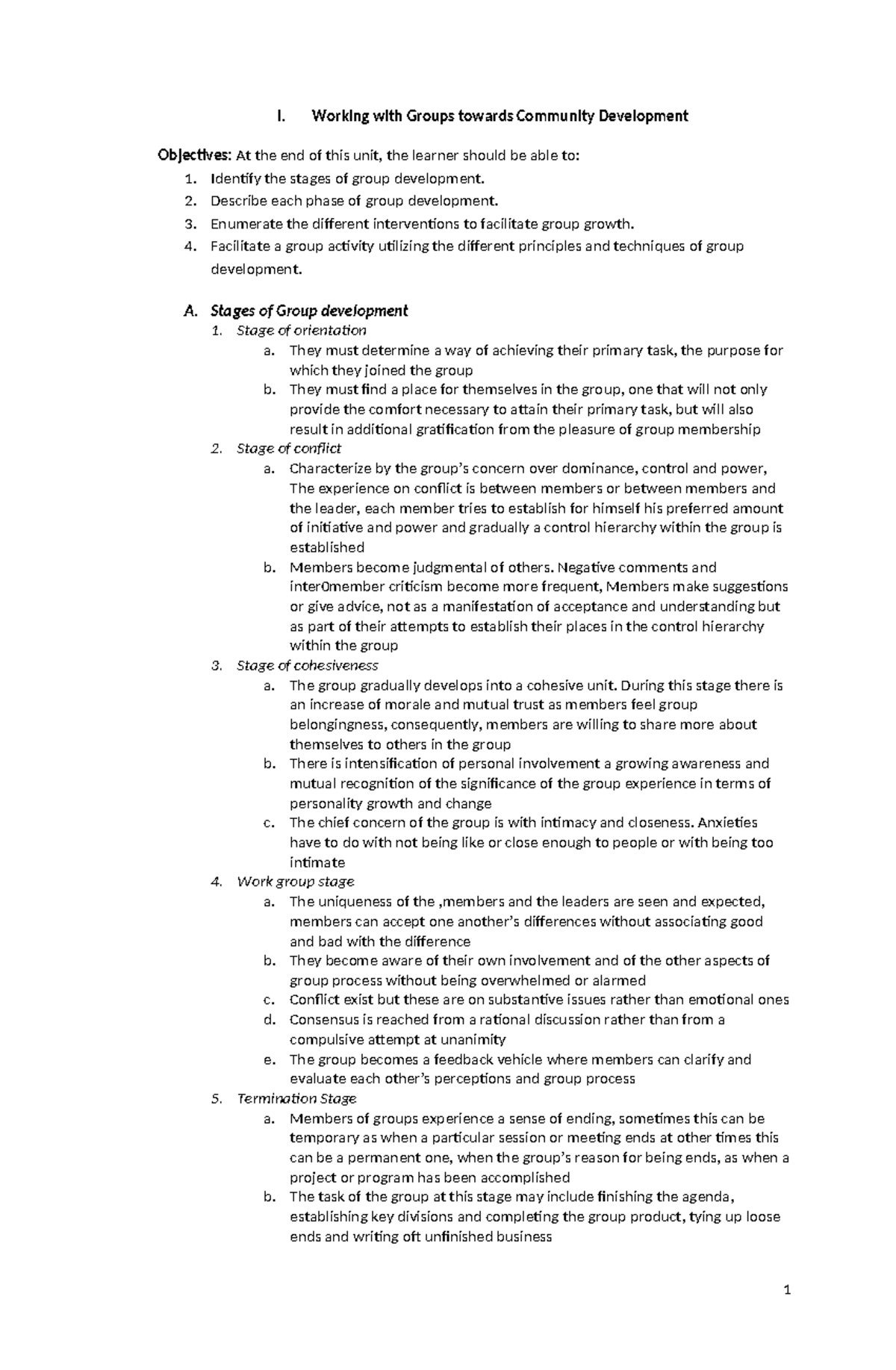 Working with Groups: Stages & Interventions for Community Development ...