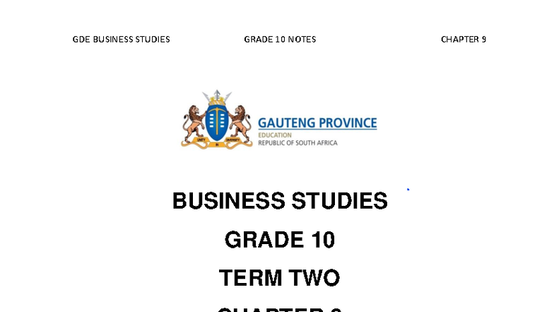 GDE Business Studies Grade 10 Term 2 Notes: Chapter 9 - Forms of ...