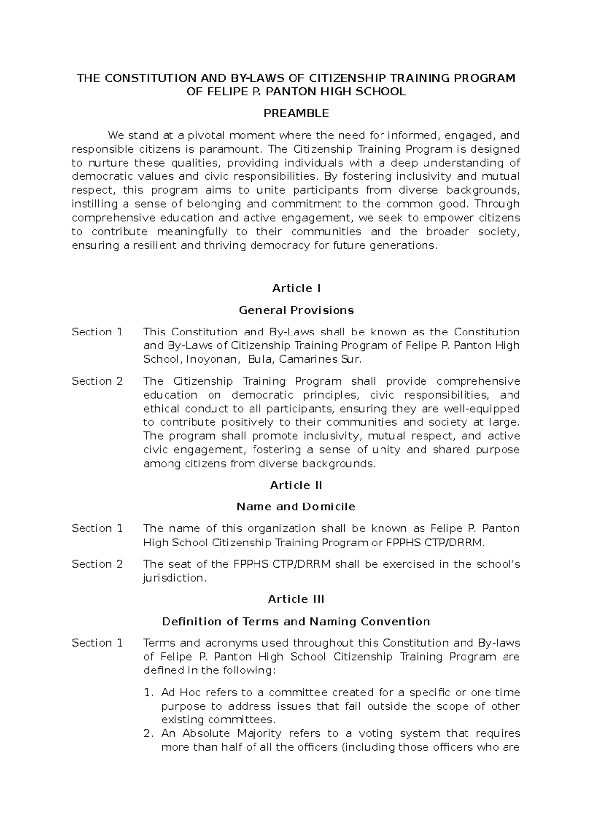 CBL of CTP: Constitution and Citizenship Training Program Overview ...