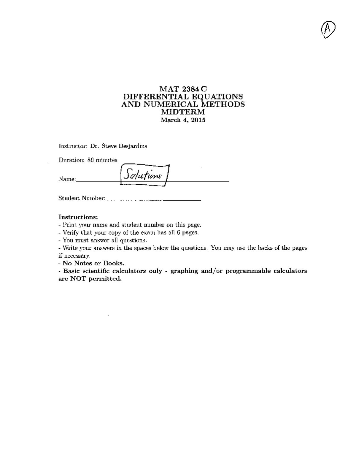 Midterm Exam 1 MAT 2384 - Summer 2025 Details and Instructions - Studocu