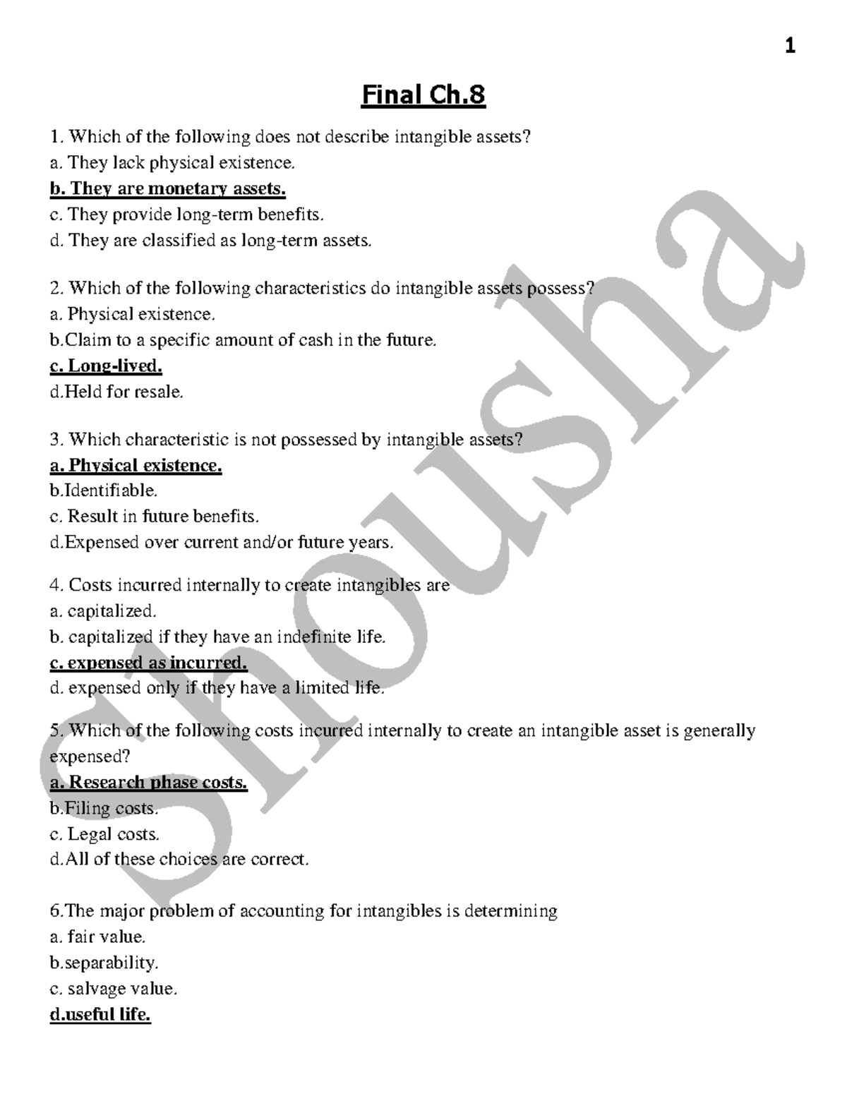 2E Intermediate Final Exam Notes on Intangible Assets (Ch. 8) - Studocu